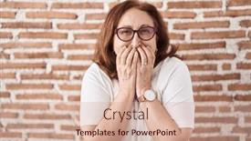  Presentation with scandal - Presentation consisting of senior-woman-with-glasses-standing background and a lemonade colored foreground