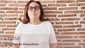  Presentation with bricks - Slide deck having senior-woman-with-glasses-standing background and a coral colored foreground