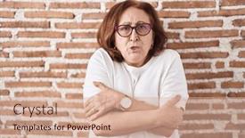  Presentation with bricks - Slide set with senior-woman-with-glasses-standing background and a coral colored foreground