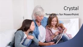  Presentation with advisor to senior clients - Cool new presentation theme with senior woman with grandkids playing backdrop and a light gray colored foreground