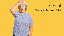  Presentation with gray - Presentation design featuring senior-woman-with-gray-hair background and a yellow colored foreground