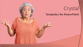  Presentation with gray - Slide deck consisting of senior-woman-with-gray-hair background and a coral colored foreground