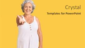  Presentation with business casual - PPT theme featuring senior-woman-with-gray-hair background and a yellow colored foreground