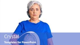  Presentation with hair loss - PPT theme featuring senior-woman-with-gray-hair background and a cobalt blue colored foreground