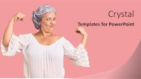  Presentation with senior fitness - PPT layouts with senior-woman-with-gray-hair background and a coral colored foreground