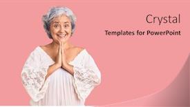  Presentation with bohemian - Colorful PPT layouts enhanced with senior-woman-with-gray-hair backdrop and a coral colored foreground