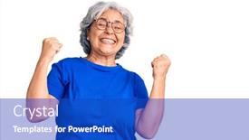  Presentation with gray - Audience pleasing PPT theme consisting of senior-woman-with-gray-hair backdrop and a cobalt blue colored foreground