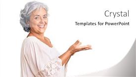  Presentation with woman hands open - Amazing PPT layouts having senior-woman-with-gray-hair backdrop and a white colored foreground