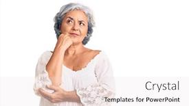  Presentation with hair - PPT layouts with senior-woman-with-gray-hair background and a sky blue colored foreground