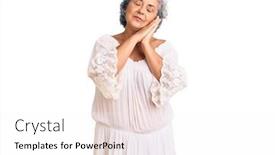  Presentation with bohemian - Colorful presentation design enhanced with senior-woman-with-gray-hair backdrop and a white colored foreground