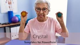  Presentation with holding hands - Slides enhanced with senior-woman-with-grey-hair background and a coral colored foreground