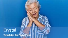  Presentation with blue eyes - PPT theme enhanced with senior-woman-with-grey-hair background and a teal colored foreground