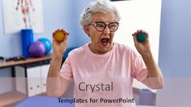  Presentation with hands holding - Presentation theme having senior-woman-with-grey-hair background and a soft green colored foreground