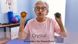  Presentation with strength - Presentation having senior-woman-with-grey-hair background and a soft green colored foreground