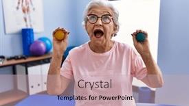  Presentation with strength - Slide deck featuring senior-woman-with-grey-hair background and a  colored foreground