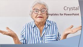  Presentation with hair - Presentation theme featuring senior-woman-with-grey-hair background and a soft green colored foreground