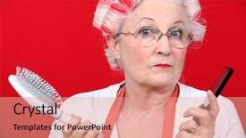  Presentation with hair - Beautiful slide deck featuring senior woman with hair curlers backdrop and a coral colored foreground