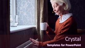  Presentation with energy drink - Theme consisting of senior-woman-with-hot-drink background and a wine colored foreground