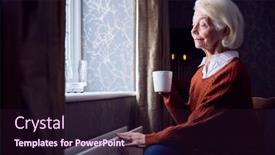  Presentation with energy crisis - Slides with senior-woman-with-hot-drink background and a wine colored foreground