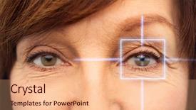  Presentation with eye surgery - Presentation design having senior woman with laser light background and a coral colored foreground