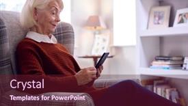  Presentation with energy crisis - PPT theme with senior-woman-with-mobile-phone background and a tawny brown colored foreground