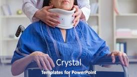  Presentation with injury - Audience pleasing PPT theme consisting of senior woman with neck injury at doctors backdrop and a ocean colored foreground