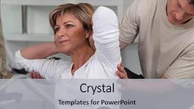  Presentation with trainer - Audience pleasing PPT theme consisting of senior woman with sports trainer backdrop and a light gray colored foreground