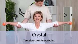 Presentation with trainer - Amazing slide set having senior woman with sports trainer backdrop and a light blue colored foreground