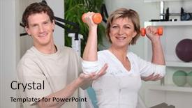  Presentation with trainer - Beautiful PPT theme featuring senior woman with sports trainer backdrop and a mint green colored foreground