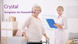  Presentation with caregiver - Theme with senior woman with walking frame background and a  colored foreground