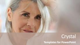  Presentation with real woman hair texture human - Audience pleasing slide deck consisting of senior woman worried by hair backdrop and a coral colored foreground