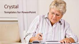  Presentation with checks - Presentation enhanced with senior woman writing checks background and a lemonade colored foreground