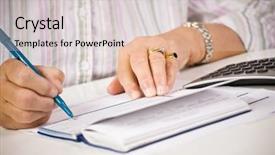  Presentation with checks - Slides with senior woman writing checks background and a light gray colored foreground