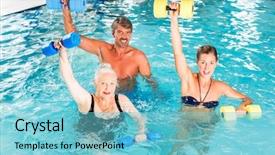  Presentation with aerobics - Audience pleasing slides consisting of senior women at water backdrop and a  colored foreground