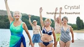  Presentation with group training - Beautiful slide set featuring senior-women-group-doing-healthy backdrop and a cream colored foreground