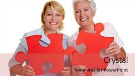  Presentation with holding puzzle pieces - Audience pleasing theme consisting of senior women holding jigsaw puzzle backdrop and a coral colored foreground