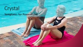  Presentation with relaxing - Slide deck with senior women interacting with each background and a  colored foreground