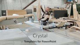  Presentation with senior worker - PPT theme featuring senior-worker-of-furniture-producing background and a light gray colored foreground