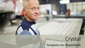  Presentation with shipyard - Amazing presentation theme having senior worker of shipyard looking backdrop and a light gray colored foreground