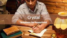  Presentation with quill pen - Audience pleasing slide set consisting of senior writing letter with quill backdrop and a coral colored foreground