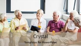  Presentation with home documents - Slides enhanced with seniors and nurse holding documents in a retirement home background and a coral colored foreground