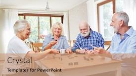  Presentation with retirement - Slides consisting of seniors-as-friends-play-dominoes background and a coral colored foreground