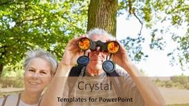  Presentation with nature animals birds - Beautiful slide set featuring seniors-as-ornithologists-with-binoculars backdrop and a coral colored foreground