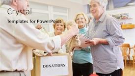  Presentation with donation - Colorful PPT theme enhanced with seniors-as-volunteers-collect-clothing backdrop and a lemonade colored foreground