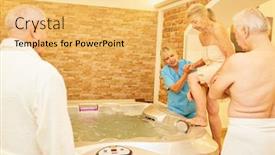  Presentation with senior care - Audience pleasing PPT theme consisting of seniors-at-the-aquatherapy backdrop and a yellow colored foreground