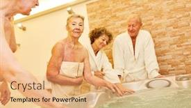  Presentation with hydrotherapy - Audience pleasing PPT layouts consisting of seniors-at-the-hot-tub backdrop and a coral colored foreground