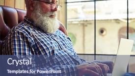  Presentation with elegant man in glasses optics - Colorful PPT theme enhanced with seniors computers - bearded senior man in glasses backdrop and a ocean colored foreground