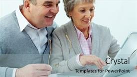  Presentation with cheerful stylish city girl using - Slides featuring seniors computers - cheerful senior couple using background and a light blue colored foreground