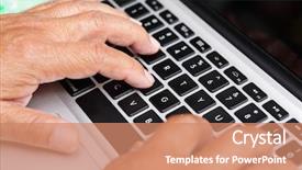  Presentation with old man - PPT theme having seniors computers - hands of old man background and a coral colored foreground