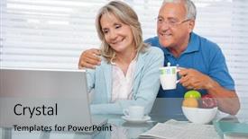  Presentation with how to be happy - Slides consisting of seniors computers - happy couple using laptop while background and a light blue colored foreground